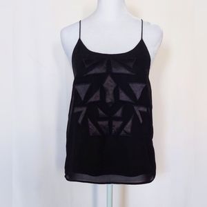 Divided Womens Size 4 Sheer Geometric Pattern Spaghetti Strap Tank Top Black